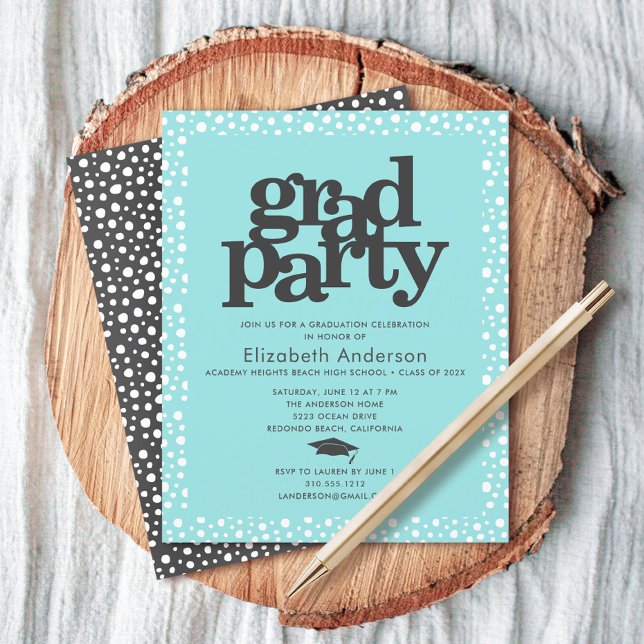 Turkos blå budget examenshatt fet party inbjudan (Skapare uppladdad)