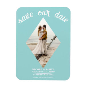 Turkos Blå Diamant Foto Bröllop Save the Date Magnet