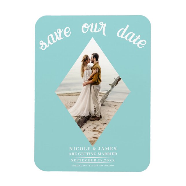 Turkos Blå Diamant Foto Bröllop Save the Date Magnet (Vertikal)