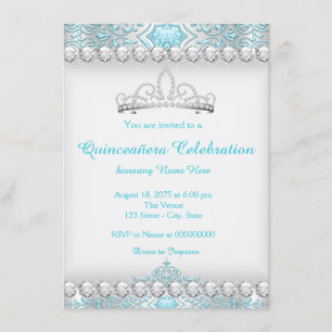 Turkos Blå Diamant Tiara Princess Quinceanera Inbjudningar