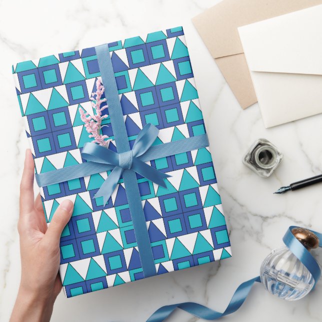 Turkos Blå Fyrkant Triangel Geometrisk Presentpapper (Gifting)