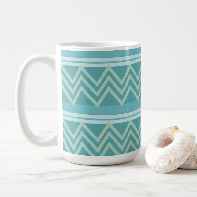 Turkos Blå Grön Geometrisk Chevron Kaffemugg (Med munk)