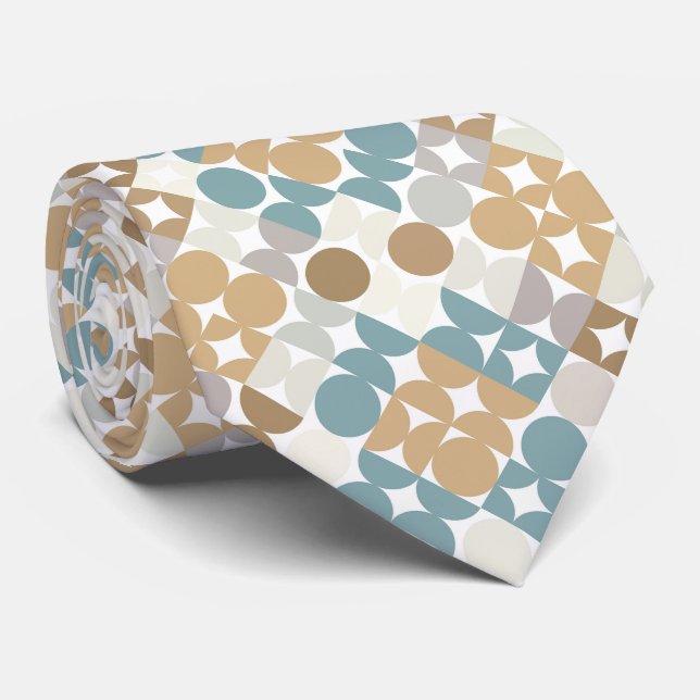 Turkos Blå Grön Grå Taupe Beige Konst Mönster Slips (Rullad)