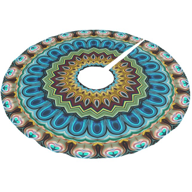 Turkos Blå Grön Mandala Stjärnmönster Julgransmatta Borstad Polyester (Vinklad)