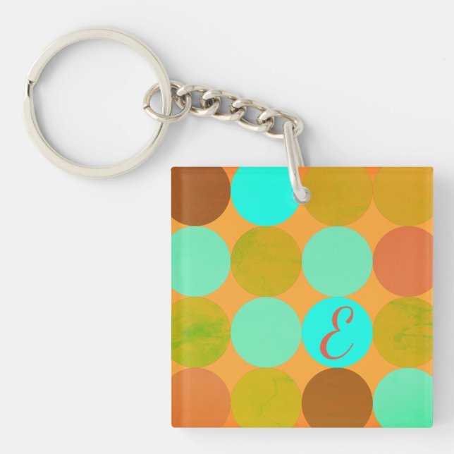 Turkos Blå Grön & Orange Cirklar Monogram (Framsidan)