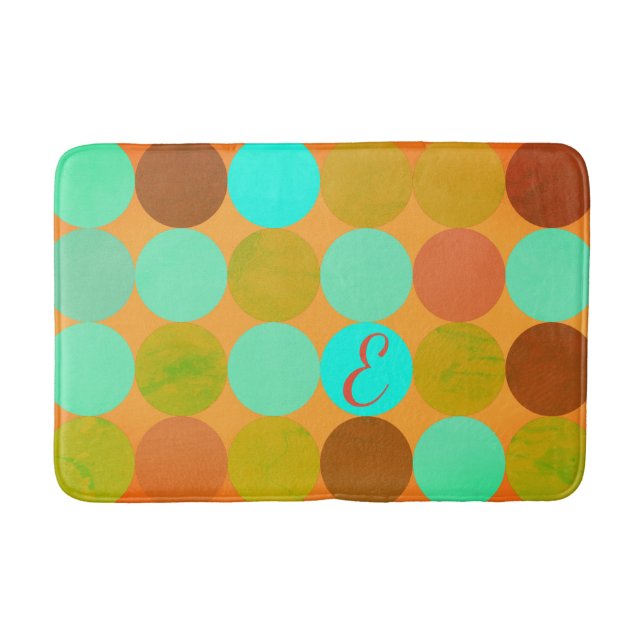 Turkos Blå Grön & Orange Cirklar Monogram Badrumsmatta (Framsidan)
