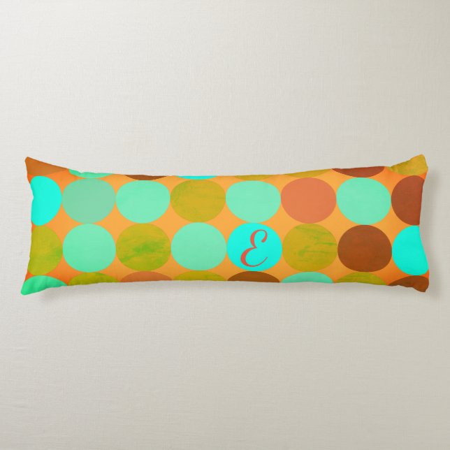 Turkos Blå Grön & Orange Cirklar Monogram Kroppskudde (Framsidan)