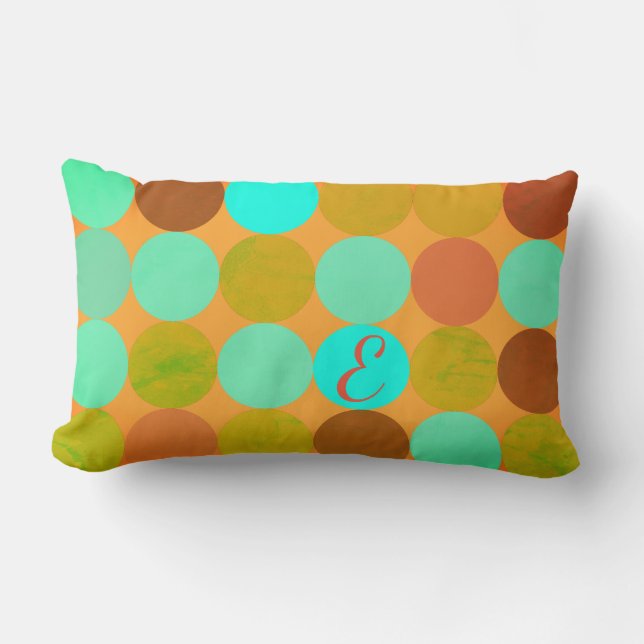 Turkos Blå Grön & Orange Cirklar Monogram Lumbarkudde (Framsida)