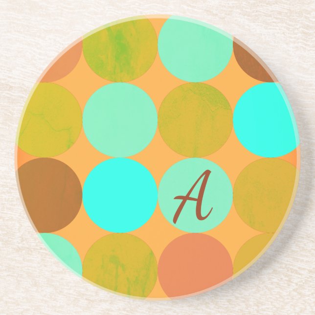 Turkos Blå Grön & Orange Cirklar Monogram Underlägg (Framsidan)