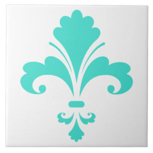 Turkos, blå Grönt Fleur-de-lis Kakelplatta