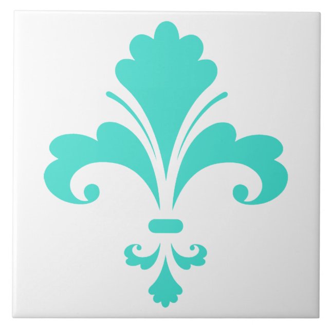 Turkos, blå Grönt Fleur-de-lis Kakelplatta (Framsidan)