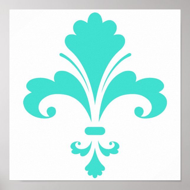 Turkos, blå Grönt Fleur-de-lis Poster (Framsidan)