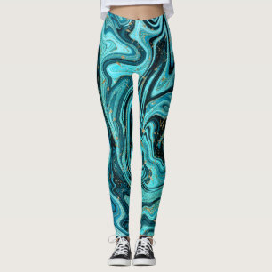 Turkos Blå & Guld Chic Virvel Modern Abstrakt Leggings