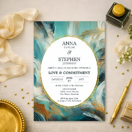 Turkos Blå Guld Kärlek & Engagemangsceremoni Inbjudningar