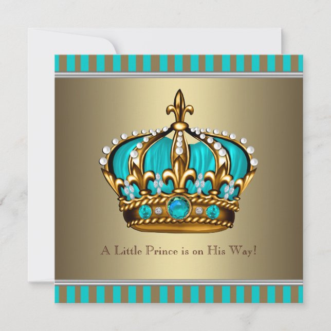 Turkos Blå Guld Prins Baby Shower Inbjudningar (Framsida)