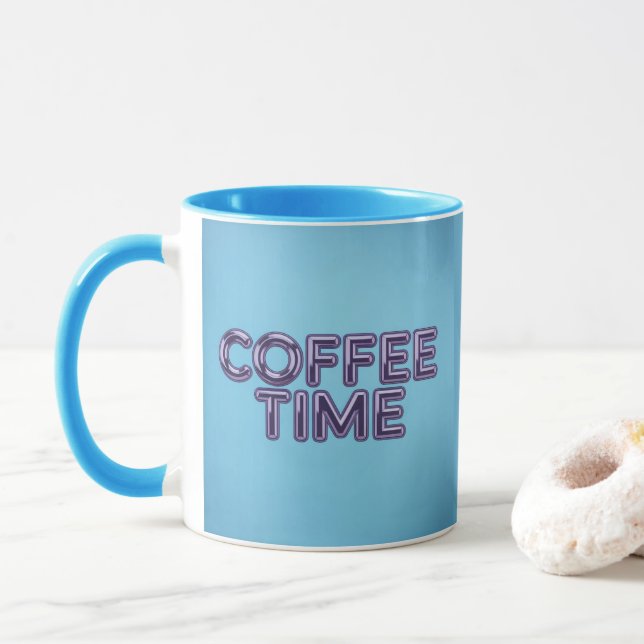 Turkos Blå Kaffe Tid Lila Text Mugg (Med munk)