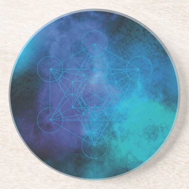 Turkos Blå Metatrons Kub Sakral Geometri Underlägg (Framsidan)