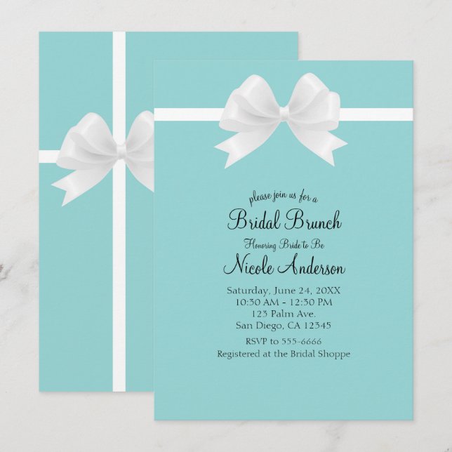 Turkos Blå Minimal Vit Båge Bröllopsfest Inbjudningar (Fram/baksida)