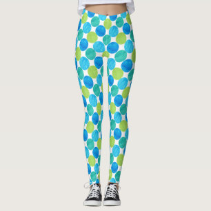 Turkos Blå Neon Grön Jätteprickar Leggings