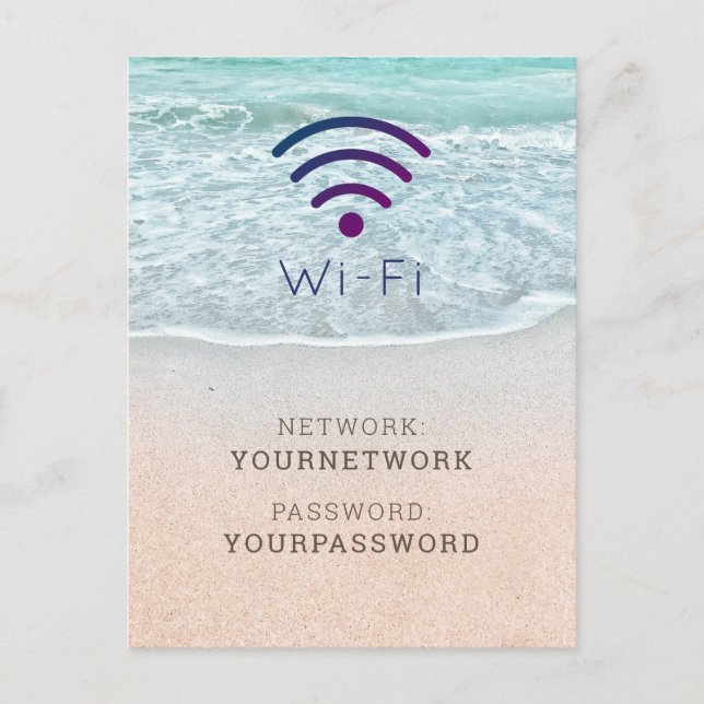 Turkos Blå Oceanstrand Wi-Fi-skylt Vykort (Framsida)