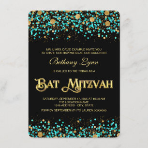 Turkos Blå och Guld Bat Mitzvah Inbjudningar