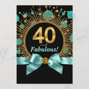 Turkos Blå och Guld Glitter Kvinnas 40-årsdag Inbjudningar