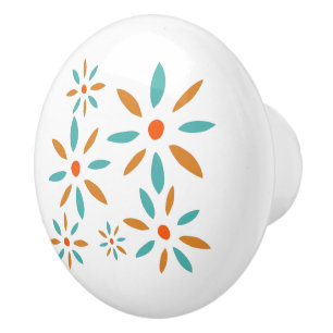 Turkos Blå Och Orange Mid Century Blommor Knopp