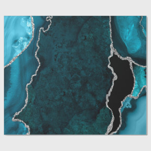 Turkos Blå och Silver Falsk Glitter Agat Presentpapper
