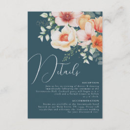 Turkos Blå Orange Peach Blommig Bröllopsinformatio Tilläggskort