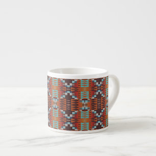 Turkos Blå Rost Orange Röd Brun Tribal Art Espressomugg