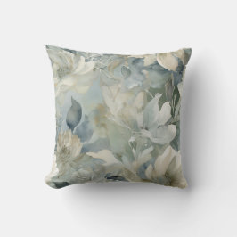 Turkos Blå Salvia Grön Beige Akvarell Blommig 40cm Kudde