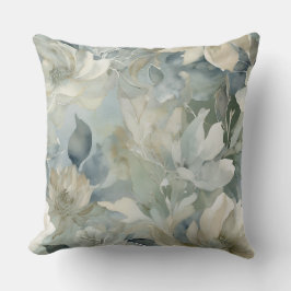 Turkos Blå Salvia Grön Beige Akvarell Blommig Kudde