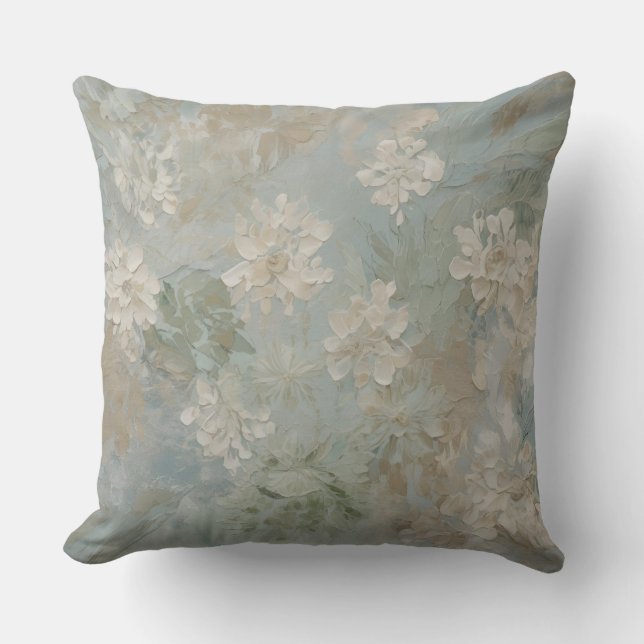 Turkos Blå Salvia Grön Beige Blommig Kudde (Framsida)