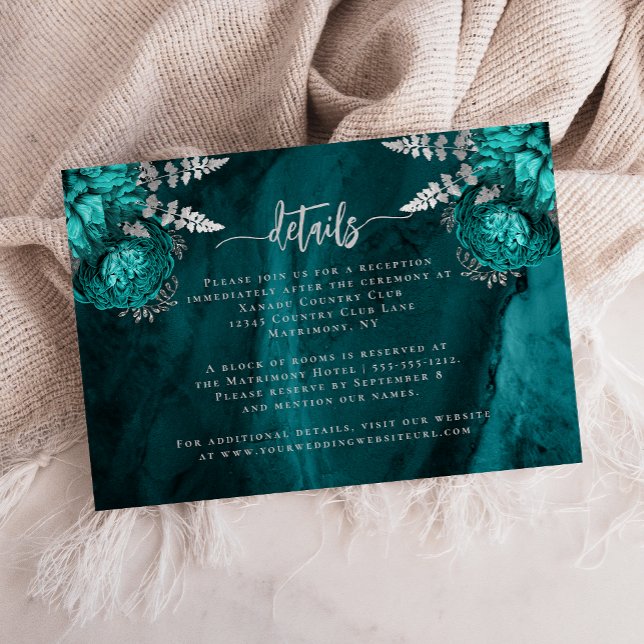 Turkos Blå Silver Blommig Brölloppsdetalj Tilläggskort (Skapare uppladdad)
