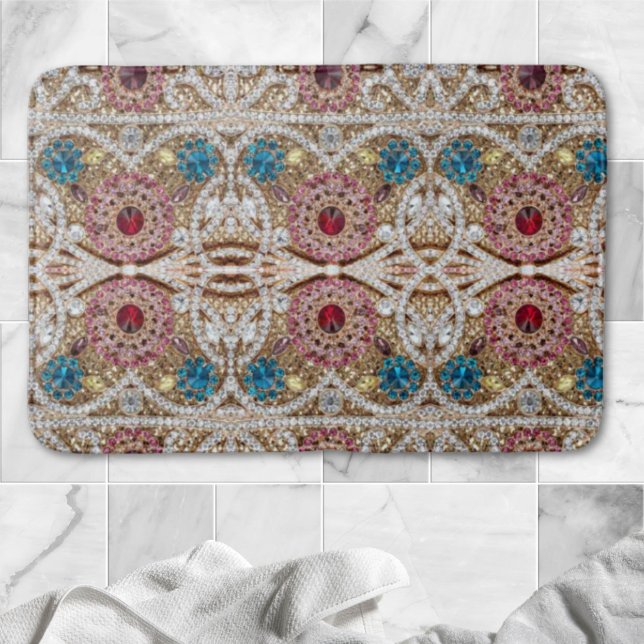 turkos blå silver guld burgundy rosa bohemian badrumsmatta (turquoise blue silver gold burgundy pink bohemian bath mat)