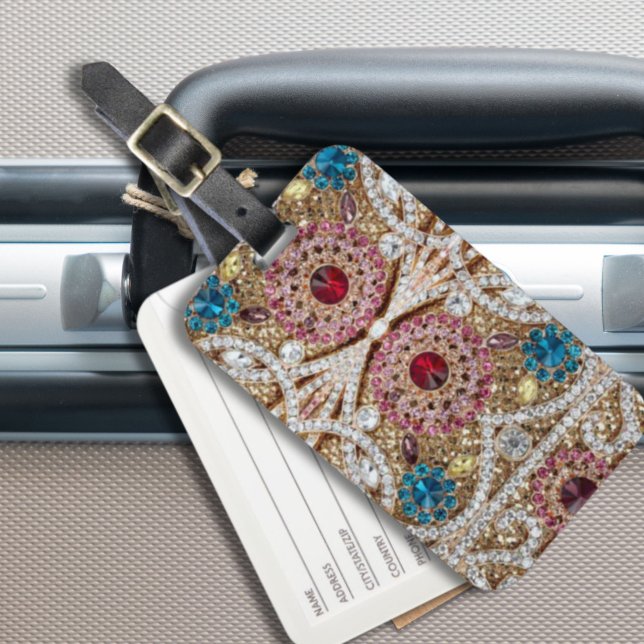 turkos blå silver guld burgundy rosa bohemian bagagebricka (turquoise blue silver gold burgundy pink bohemian luggage tag)