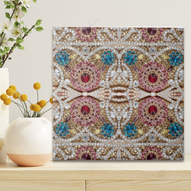 turkos blå silver guld burgundy rosa bohemian kakelplatta (turquoise blue silver gold burgundy pink bohemian ceramic tile)