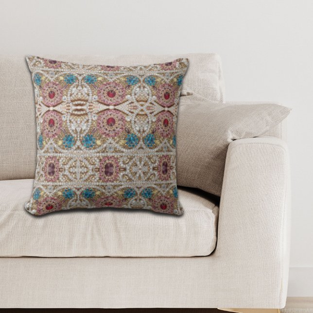 turkos blå silver guld burgundy rosa bohemian kudde (turquoise blue silver gold burgundy pink bohemian outdoor pillow)