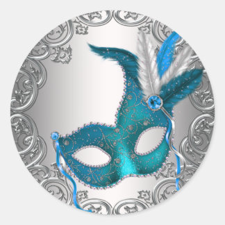 Turkos Blå Silver Maskerad Kuvert Sigill Förmån Runt Klistermärke
