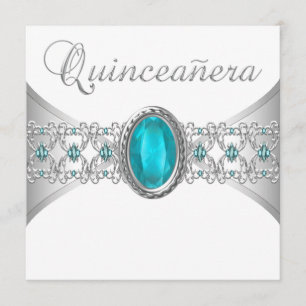 Turkos Blå Silver Quinceanera-inbjudningar Inbjudningar