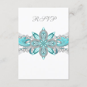 Turkos Blå Silver Quinceanera RSVP OSA Kort