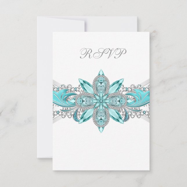 Turkos Blå Silver Quinceanera RSVP OSA Kort (Framsida)