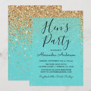 Turkos Blå Tjej Glitter Gnistrande Hen's Party Inbjudningar