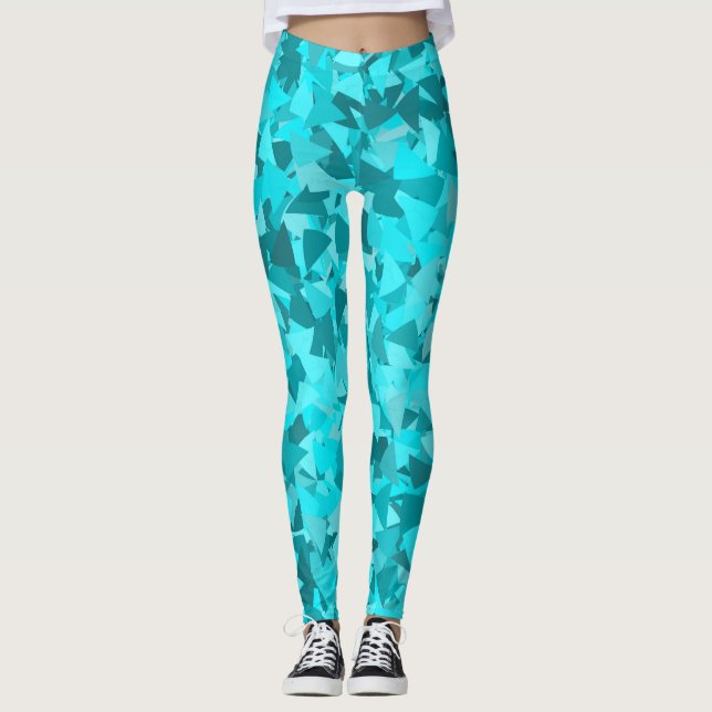 Turkos Blå Triangelmönster Leggings (Framsida)