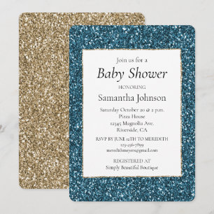 Turkos Blå Turkos Glitter Baby Shower Inbjudningar