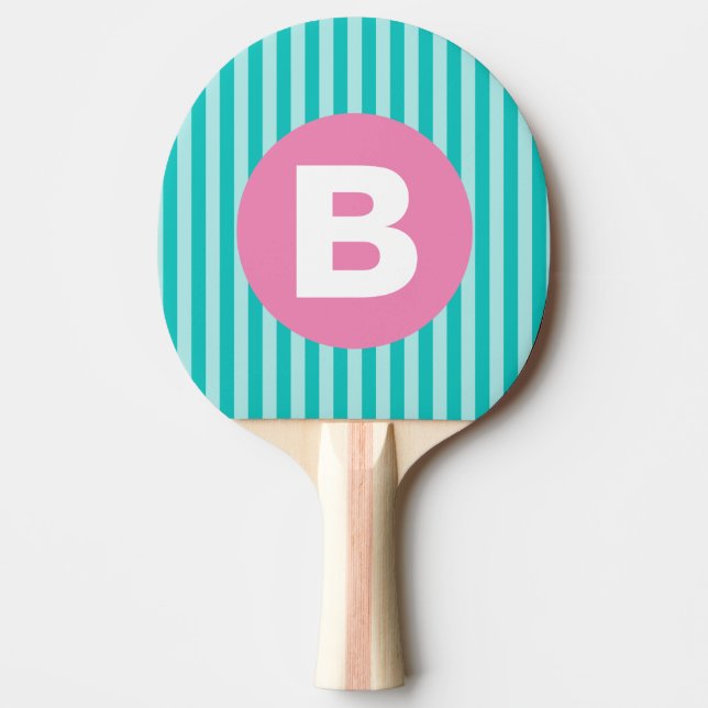Turkos Blå Vertikalt Randigt Rosa Cirkelmonogram Pingisracket (Framsidan)
