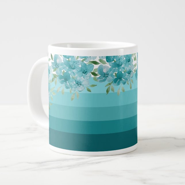 Turkos Blå Vildblommor Akvarell Konst Jumbo Mugg (Framsida vänster)