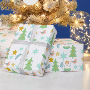 Turkos Blå Vintage Retro Nostalgisk Jul Presentpapper