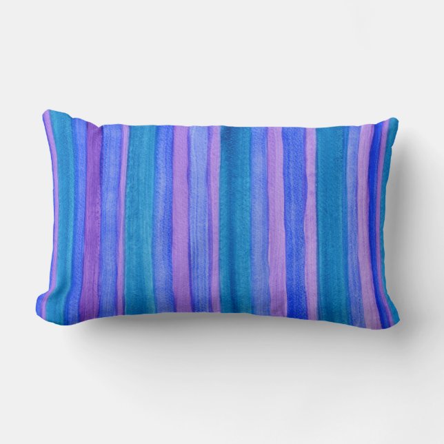 Turkos, blå, violett målad Rand Pillow Lumbarkudde (Framsida)