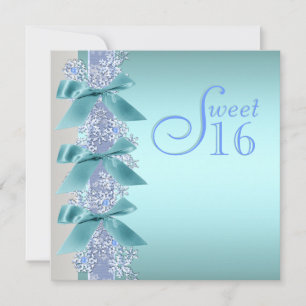 Turkos Blå Vit Snöflinga Sweet Sixteen Födelsedag Inbjudningar